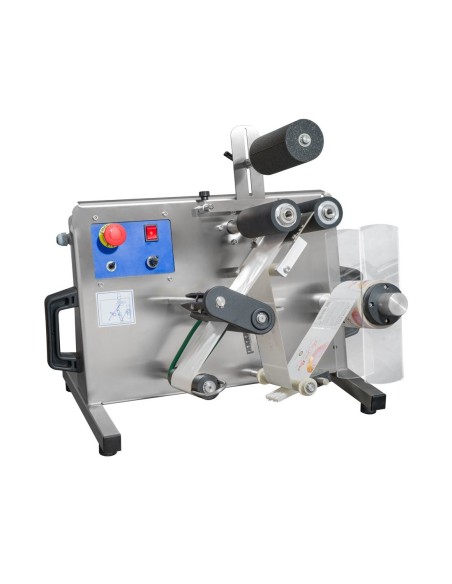 Etichettatrice semiautomatica da banco basic in acciaio inox per bottiglie, lattine e vasetti