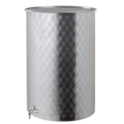 Serbatoio-Botte in acciaio inox con coperchio e rubinetto cromato da lt. 75