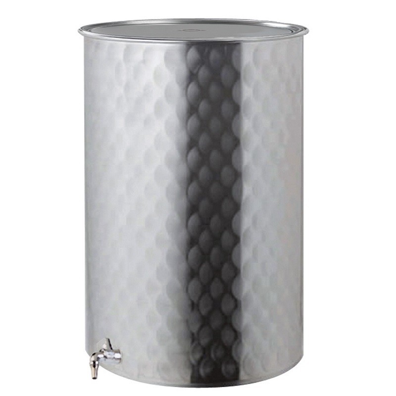 Serbatoio-Botte in acciaio inox con coperchio e rubinetto cromato da lt. 75