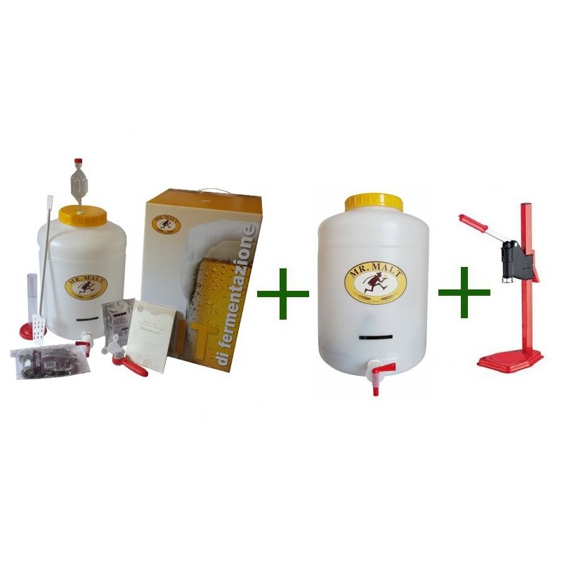 Kit birra con due fermentatori e tappatrice a colonna