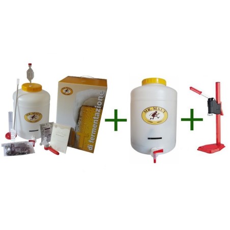 Kit birra con due fermentatori e tappatrice a colonna